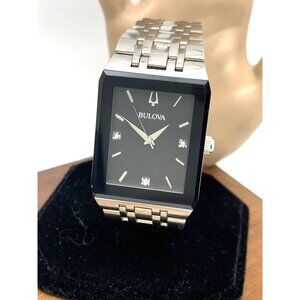 Bulova Men's Watch 96D145 Quartz Diamond Black Dial Silver Stainless Steel